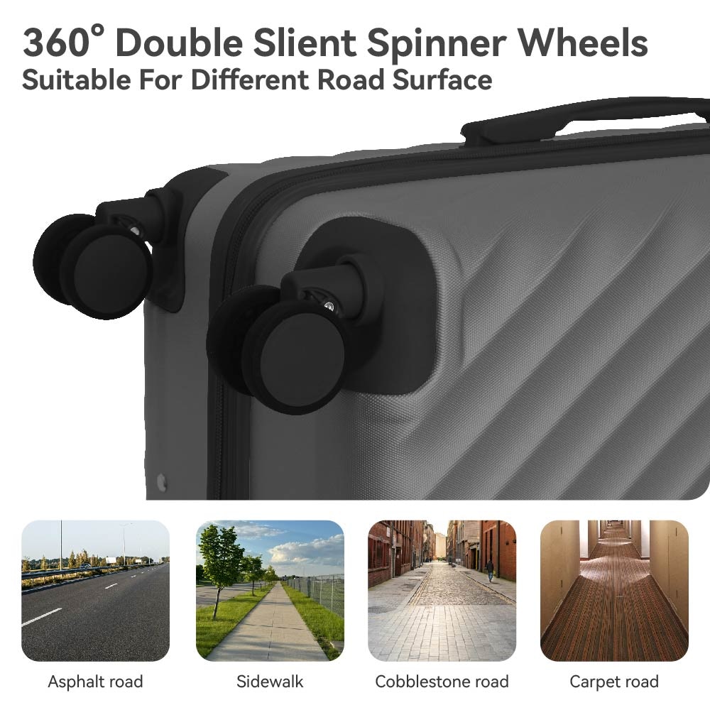 Luggage Sets ABS Hardshell 3pcs Luggage, Lightweight Durable Suitcase Sets Spinner Wheels Suitcase With TSA Lock 20''24''28'' Available(Grey Ash)_voghion.com